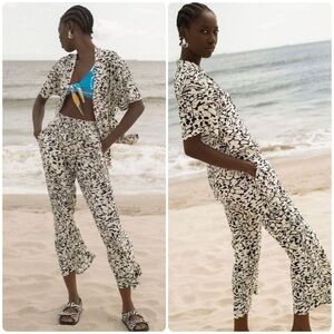 WRAY Luna Animal Print Wide Leg Pants Elastic Waist NWT XS